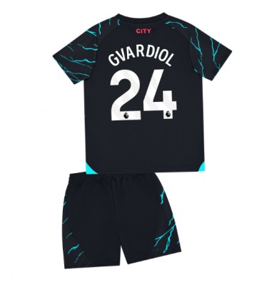 Manchester City Josko Gvardiol #24 Tredjeställ Barn 2023-24 Kortärmad (+ Korta byxor)
